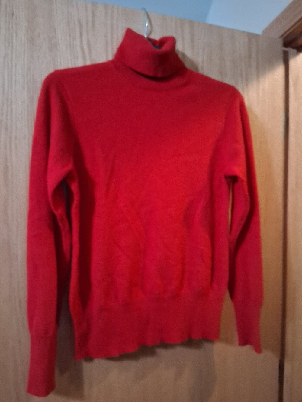 Neiman Marcus vibrant red, ribbed cashmere turtleneck sweater , long sleeve soft